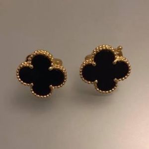 Gold plated black stud earrings - new
